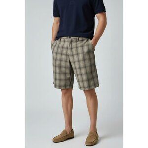 Quiksilver Mens Plaid Casual Shorts Size 38 Beige/Black Polyester/Viscose